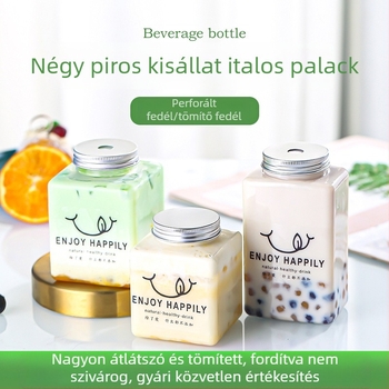 Egyszer használatos, zárt műanyag négyszögletes italos pohár, 401–500 ml, PET