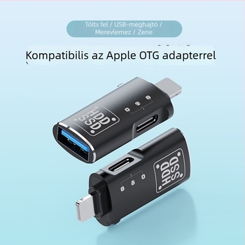 Fém kivitelű Type-C–Lightning OTG adapter gyors adatátvitel USB-meghajtókhoz és zenehallgatáshoz fejhallgatóval.