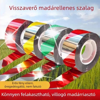 Madárriasztó szalag földműves területekre, PET anyag, fényvisszaverő, villogó, megerősített