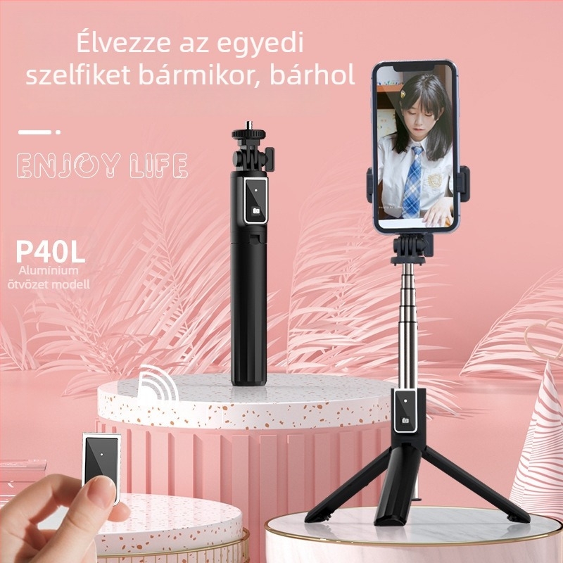 Selfiecom P40S/P40L hordozható többsfunkciós állvány GoPro interfésszel horizontális és vertikális felvételhez (Modell: P40S/P40L; Anyag: aluminiumötvözet + ABS + rozsdamentes acél; Bluetooth: Igen; Távirányító: tartalmazza; Testreszabás: Támogatott)