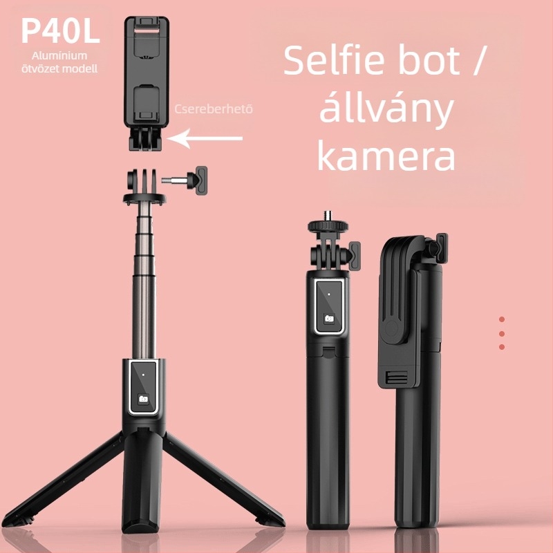 Selfiecom P40S/P40L hordozható többsfunkciós állvány GoPro interfésszel horizontális és vertikális felvételhez (Modell: P40S/P40L; Anyag: aluminiumötvözet + ABS + rozsdamentes acél; Bluetooth: Igen; Távirányító: tartalmazza; Testreszabás: Támogatott)