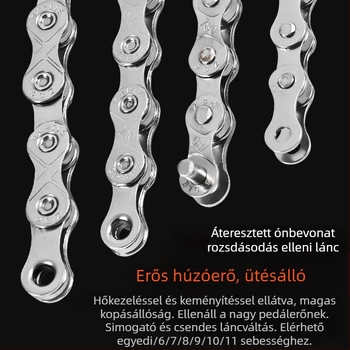Meilong 002 kerékpárlánc MTB és országúti kerékpárokhoz, kompatibilis 8–11 sebességgel, fémből készült