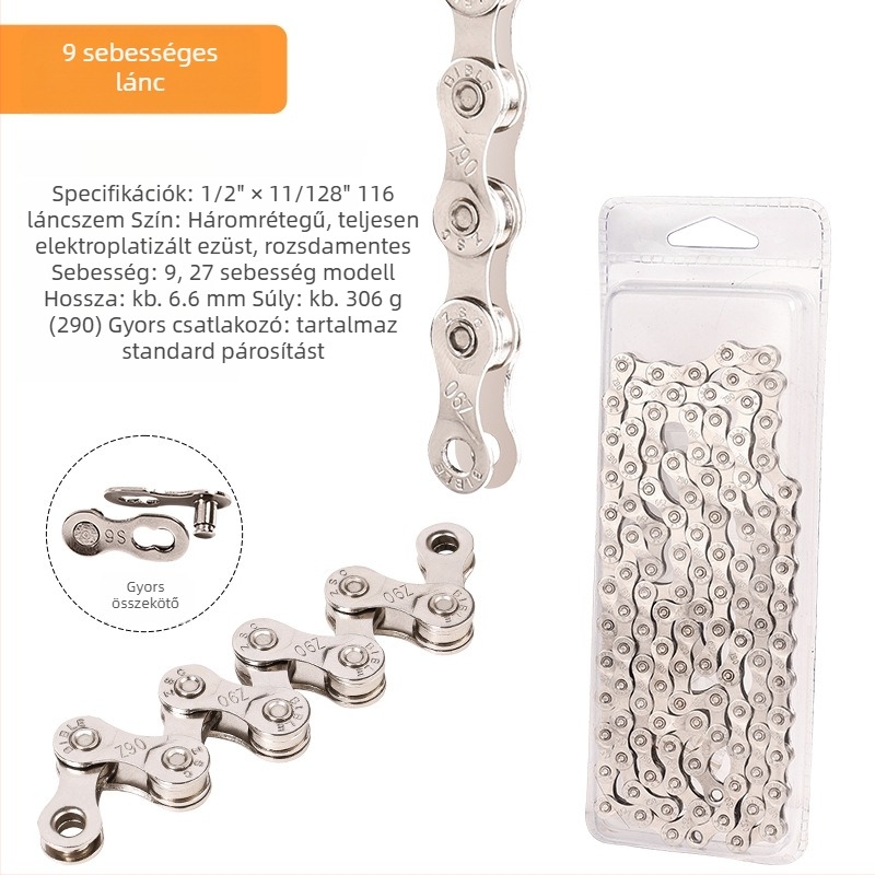 Meilong 002 kerékpárlánc MTB és országúti kerékpárokhoz, kompatibilis 8–11 sebességgel, fémből készült