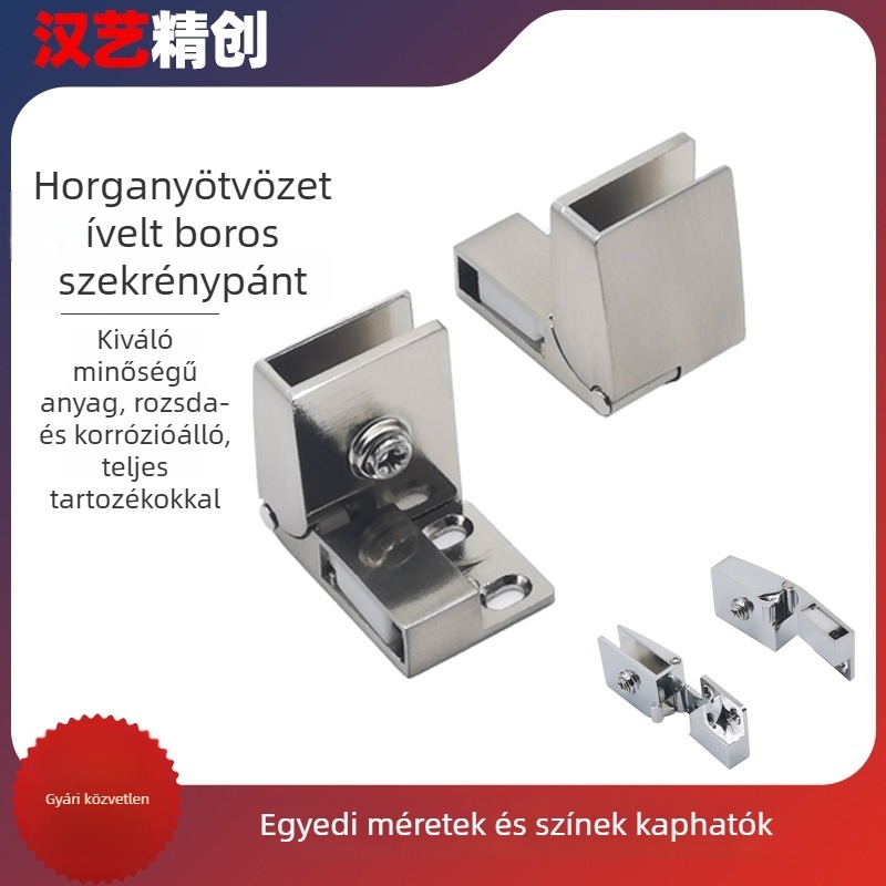RD-A015 Szekrényajtó csukló cinkötvözetből – bor- és vitrinszekrényekhez, fúrás nélküli szerelés, kefés felület