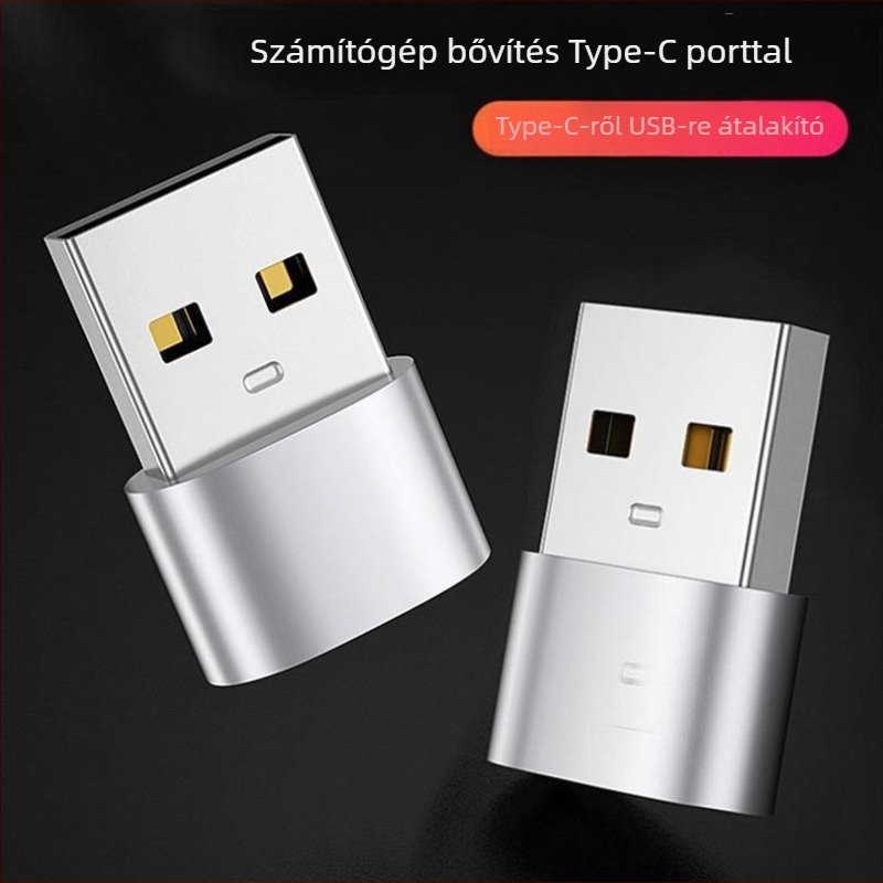 USB 2.0 A férfi USB-C női adapter adatkábellel, alumíniumötvözet csatlakozó, univerzális kompatibilitás
