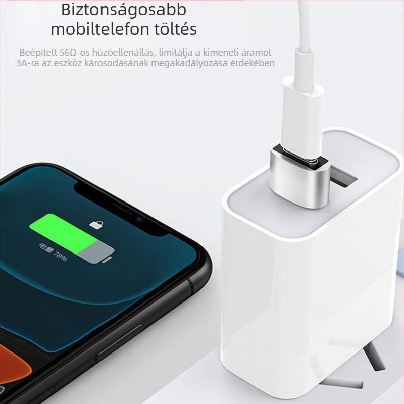 USB 2.0 A férfi USB-C női adapter adatkábellel, alumíniumötvözet csatlakozó, univerzális kompatibilitás