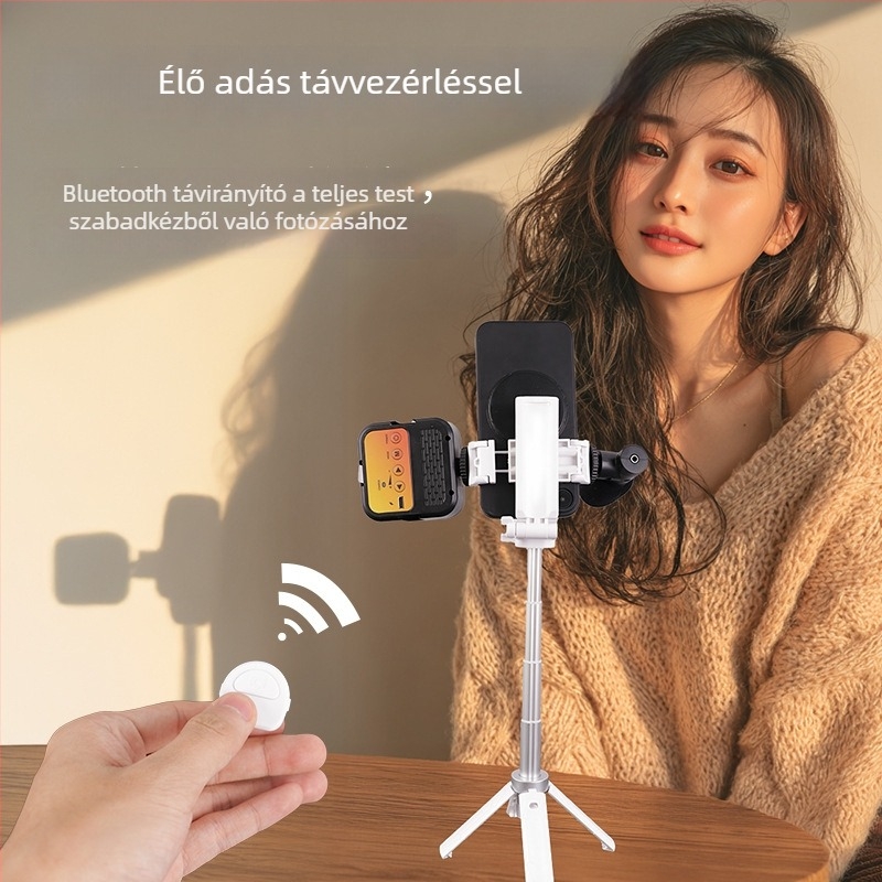 Bluetooth szelfibot mágneses univerzális telefon-tartóval és hordozható állvánnyal, rezgéscsillapítás, távirányító