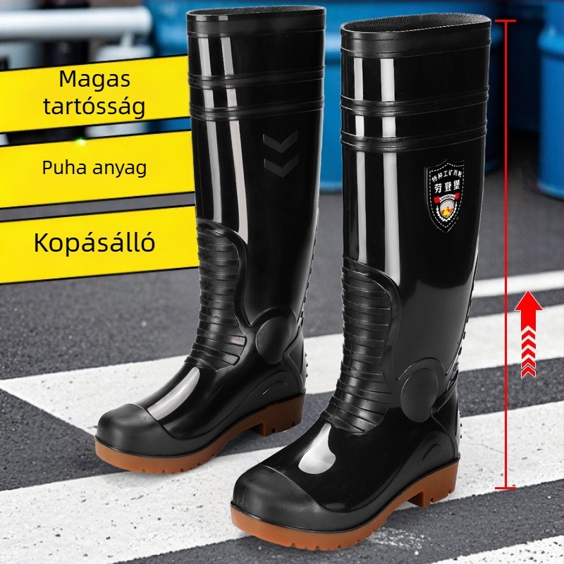 Esőcsizmák PVC felsőrésszel, magas szár, csíkos mintázat, könnyen felhúzható, csúszásmentes talp