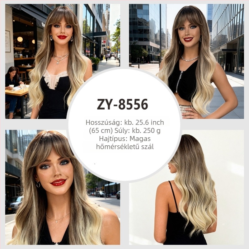 Hosszú göndör paróka frufruval, hőálló rostokból készült haj, mechanikus feldolgozás, nőknek, stílus: Ruili, modell ZY-8493-3