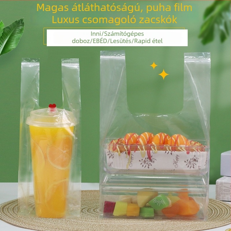 Egyszer használatos, vastagított mellény-táska - műanyag csomagoló táska tengeri ételekhez, élelmiszerekhez, borhoz és alkoholtartalmú italokhoz, bevásárláshoz | Eredet: Anhui