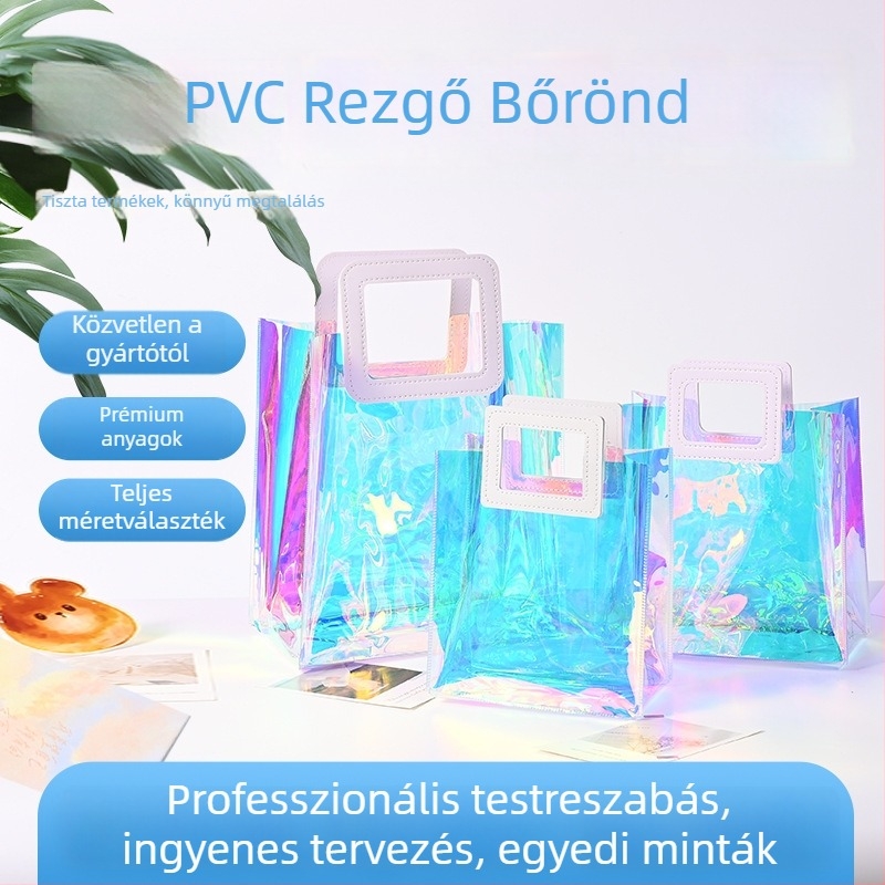 PVC áttetsző ajándéktáska kozmetikumokhoz és relikviákhoz, lézer gravírozással, kétszintű kialakítás