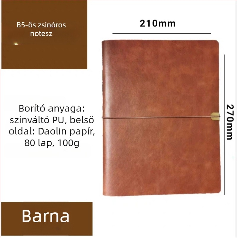 Oldalanként levehető jegyzetfüzet, PU imitáció bőr borítással, Daolin 80 g papír, rozsdamentes acél szerelvénnyel, modell RPHYB-1