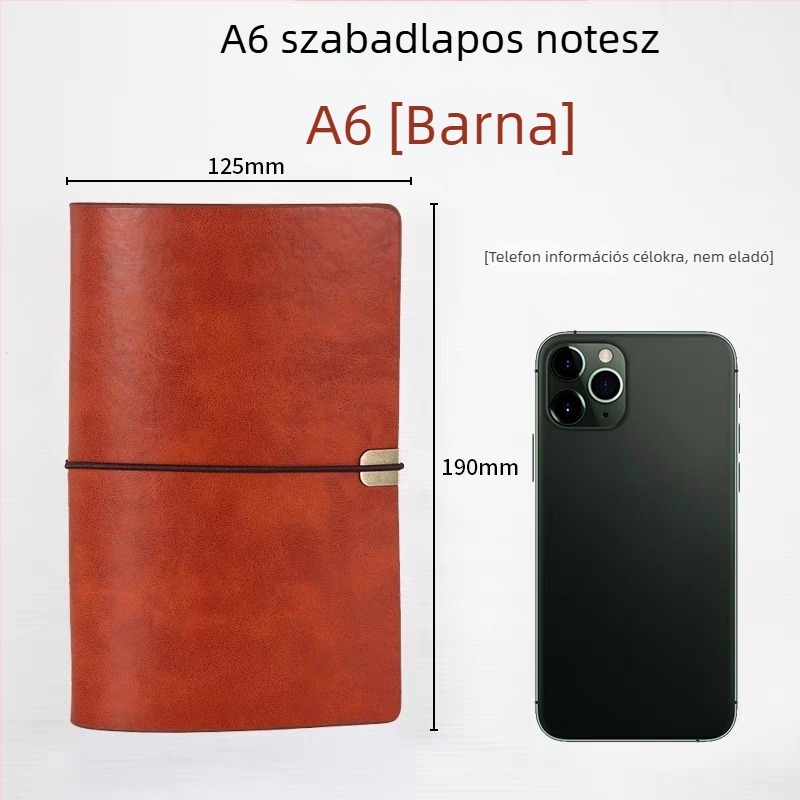 Oldalanként levehető jegyzetfüzet, PU imitáció bőr borítással, Daolin 80 g papír, rozsdamentes acél szerelvénnyel, modell RPHYB-1