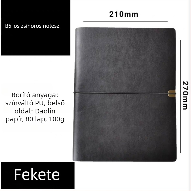 Oldalanként levehető jegyzetfüzet, PU imitáció bőr borítással, Daolin 80 g papír, rozsdamentes acél szerelvénnyel, modell RPHYB-1