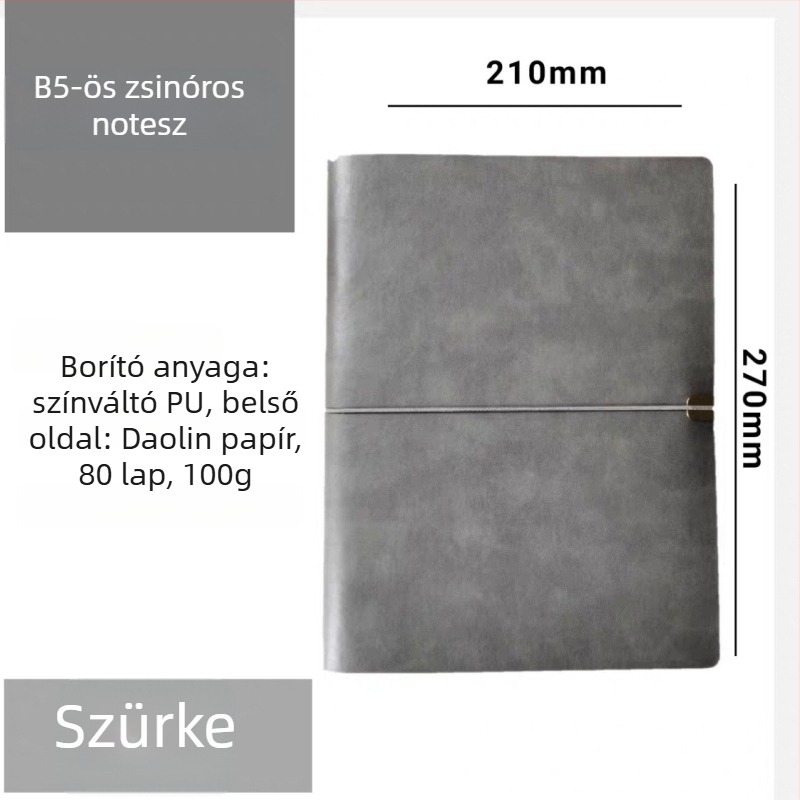 Oldalanként levehető jegyzetfüzet, PU imitáció bőr borítással, Daolin 80 g papír, rozsdamentes acél szerelvénnyel, modell RPHYB-1