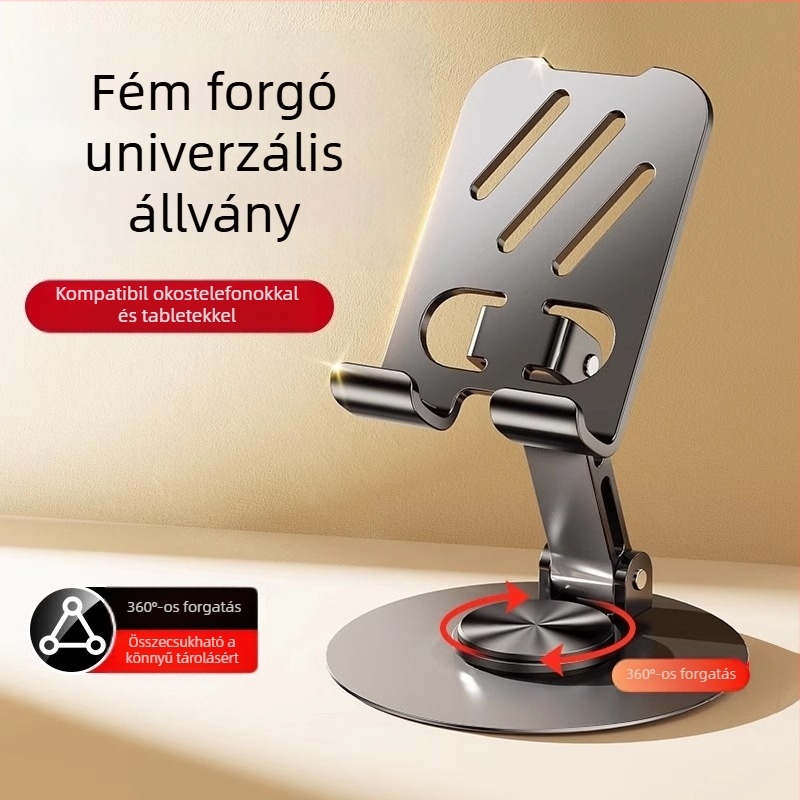 Fém összecsukható asztali tartó telefonhoz és tabletához forgatható fejjel