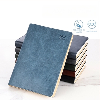 Notesz PU borítóval, varrott kötés, Dowling papír, 80 g/m², 100–200 oldal – napi tervezés 365 napra