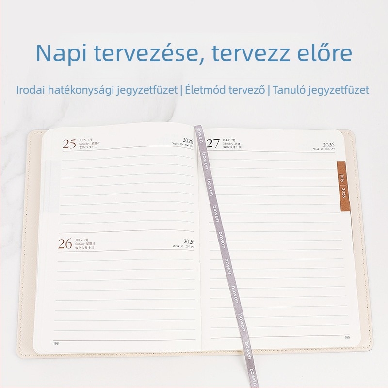 Notesz PU borítóval, varrott kötés, Dowling papír, 80 g/m², 100–200 oldal – napi tervezés 365 napra