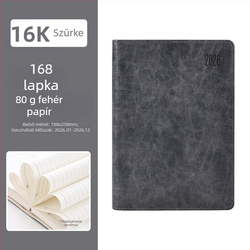 Notesz PU borítóval, varrott kötés, Dowling papír, 80 g/m², 100–200 oldal – napi tervezés 365 napra
