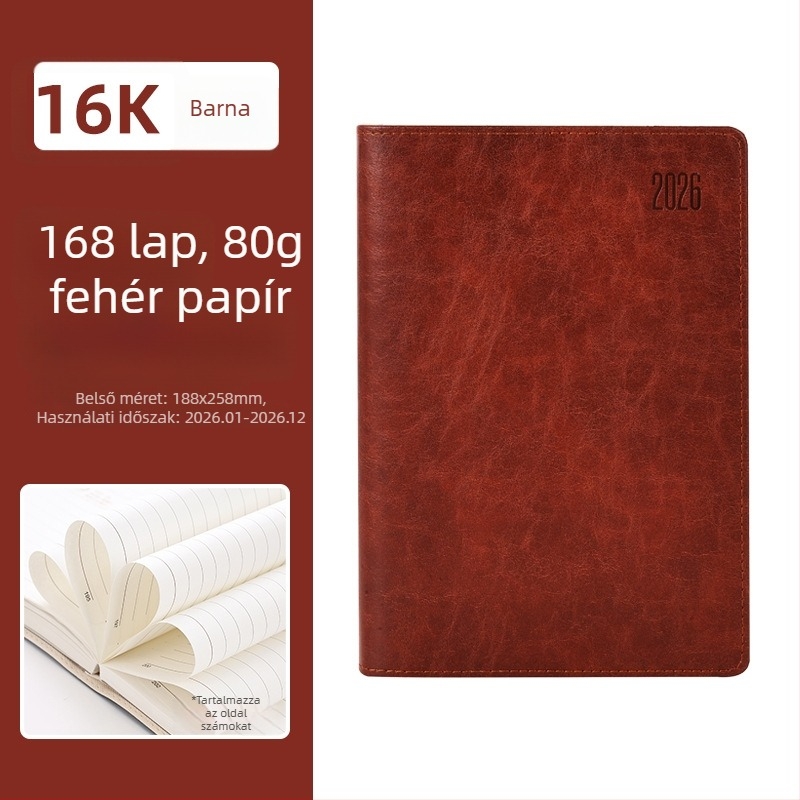 Notesz PU borítóval, varrott kötés, Dowling papír, 80 g/m², 100–200 oldal – napi tervezés 365 napra