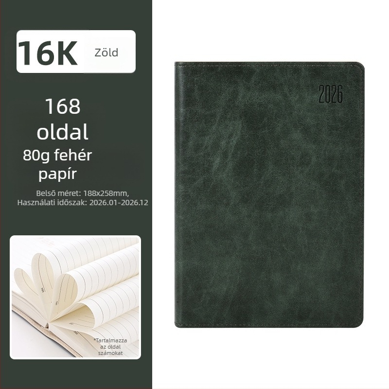 Notesz PU borítóval, varrott kötés, Dowling papír, 80 g/m², 100–200 oldal – napi tervezés 365 napra