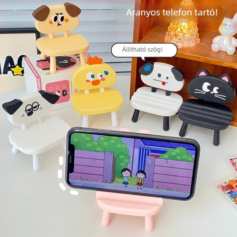 Kreatív kis székkel készült telefon-tartó — rajzfilm-stílusú, ABS+PVC, Mu Qixi, testreszabás elérhető