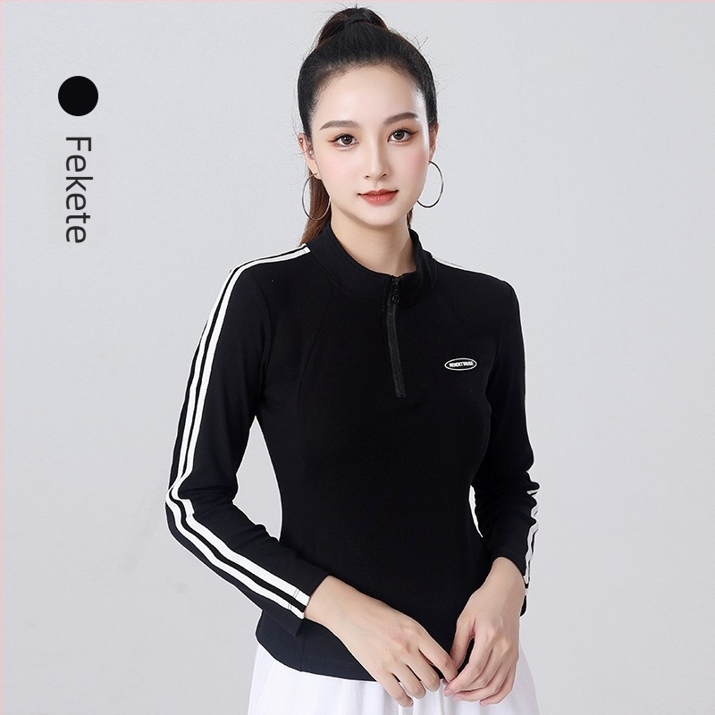 Női square dance szett — hosszú ujjú félzipzáros felső és nadrág, egyszínű pamut anyag, 92% pamut, tavasz–ősz–télre