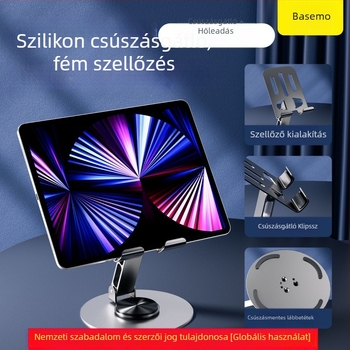 Asztali telefon-tartó, teljesen fém, forgatható és összecsukható, anti-ingadozás, univerzális kivitel