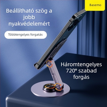 Asztali telefon-tartó, teljesen fém, forgatható és összecsukható, anti-ingadozás, univerzális kivitel