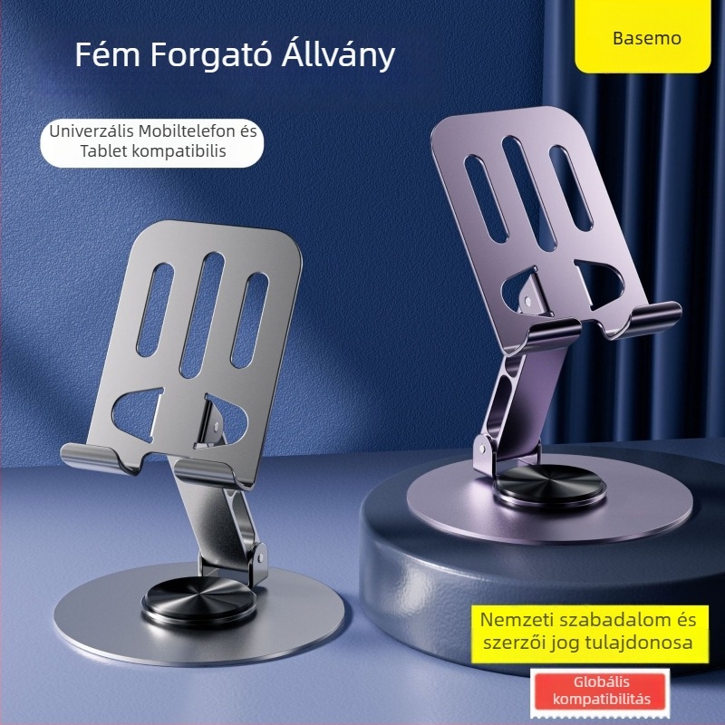Asztali telefon-tartó, teljesen fém, forgatható és összecsukható, anti-ingadozás, univerzális kivitel
