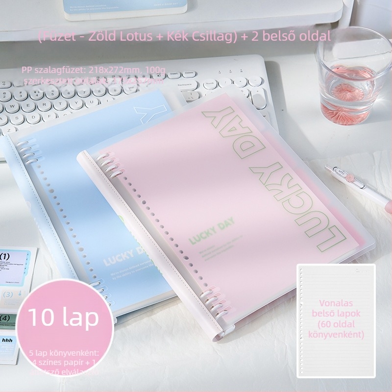 Füzet szabadon kötött, PP borító, PVC szöveges lapok, 100 g/m² papír, 1–50 oldal, japán/koreai stílus