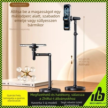 Boneruy — Asztali felülről készített telefon-tartó, ötvözet anyagú, testreszabható, ideális selfie-hez és élő közvetítéshez