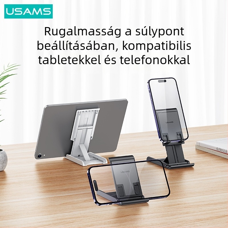 Asztali állvány telefonhoz és tabletához, teleszkópos és összecsukható, ABS + ötvözet, általános felhasználás, élő közvetítéshez