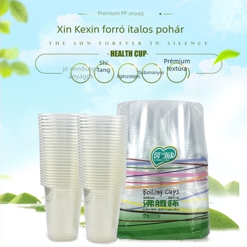 Egyszer használatos műanyag poharak, átlátszó, köralakú, logónyomással, testre szabható, 800 darabos csomag