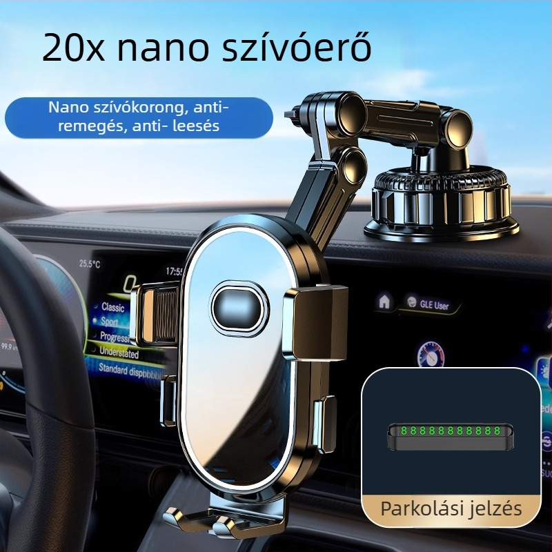 Autótelefon-tartó – univerzális, vákuumcsésze rögzítés, illeszkedik szélvédőhöz és műszerfalhoz, tápellátás nélkül