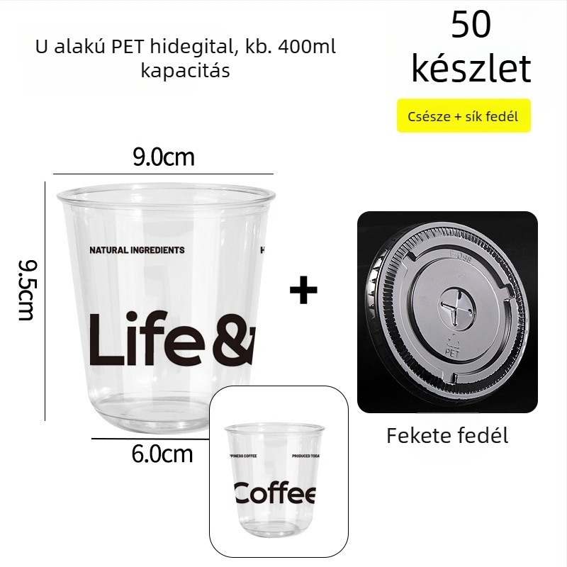 Egyszer használatos PET kávés pohár fedéllel, kerek forma, 301–400 ml kapacitás, PET műanyag, testreszabható