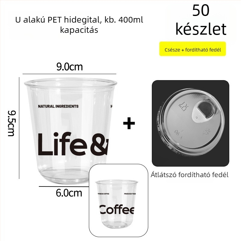 Egyszer használatos PET kávés pohár fedéllel, kerek forma, 301–400 ml kapacitás, PET műanyag, testreszabható