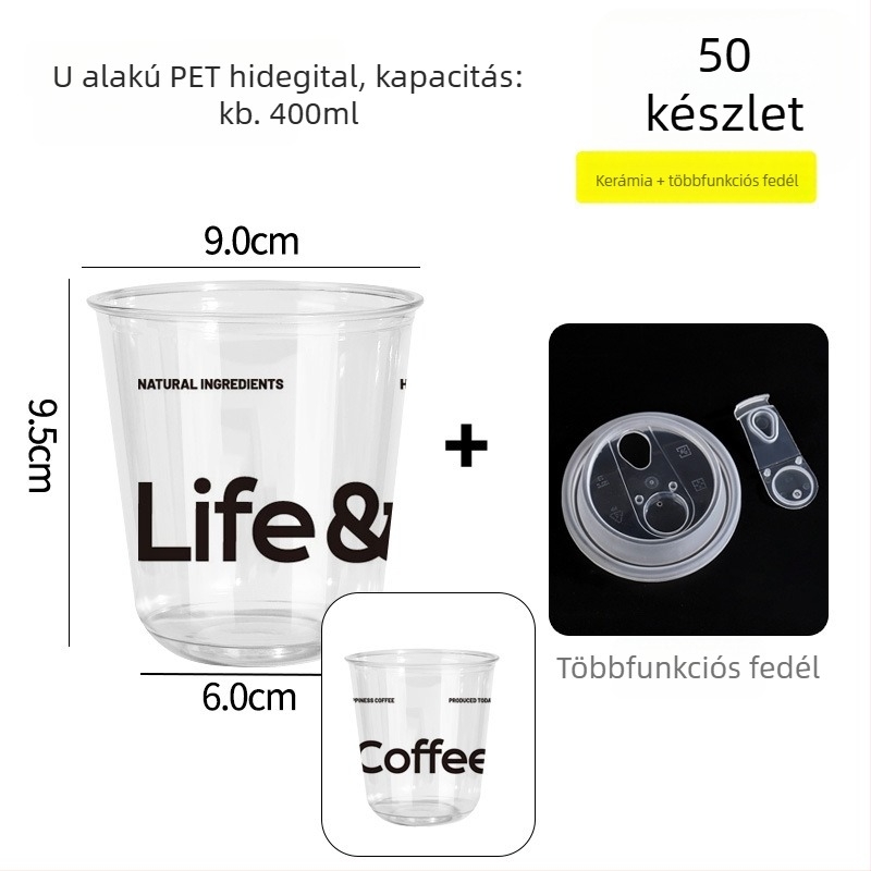 Egyszer használatos PET kávés pohár fedéllel, kerek forma, 301–400 ml kapacitás, PET műanyag, testreszabható