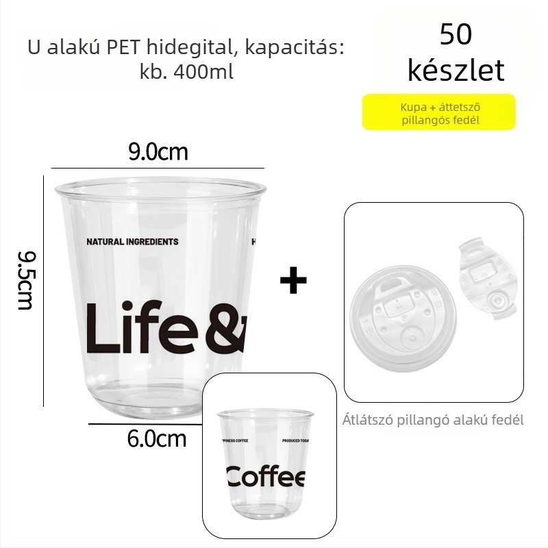 Egyszer használatos PET kávés pohár fedéllel, kerek forma, 301–400 ml kapacitás, PET műanyag, testreszabható
