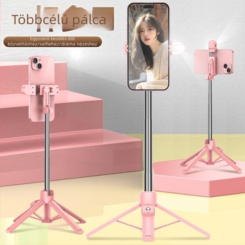 Mini selfie bot quadpod világítással, Bluetooth távirányítóval, ABS + rozsdamentes acél, univerzális telefonhoz, önarcképekhez és élő közvetítéshez
