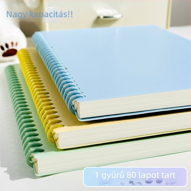 Kivehető bindező notesz PP borítóval, A4/A5/B5 méretekhez, körgyűrűs kötés, 100–200 oldal, 80 g dupla offset papír