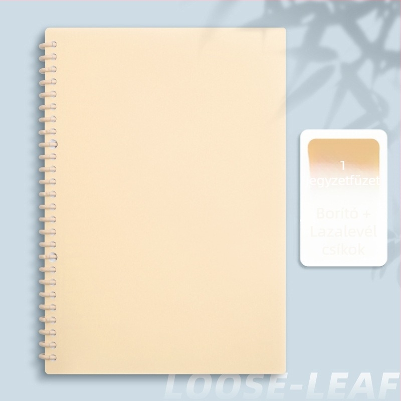 Kivehető bindező notesz PP borítóval, A4/A5/B5 méretekhez, körgyűrűs kötés, 100–200 oldal, 80 g dupla offset papír