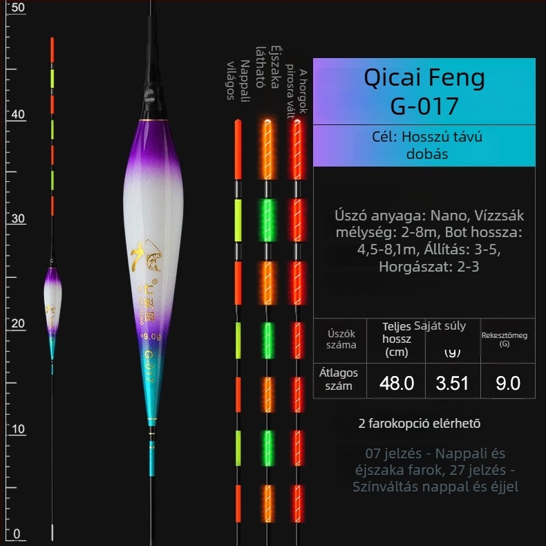 Vertical Drift horgászúszó – világító, merev vég, vastag test, Nano anyag, nappal és éjszaka használható