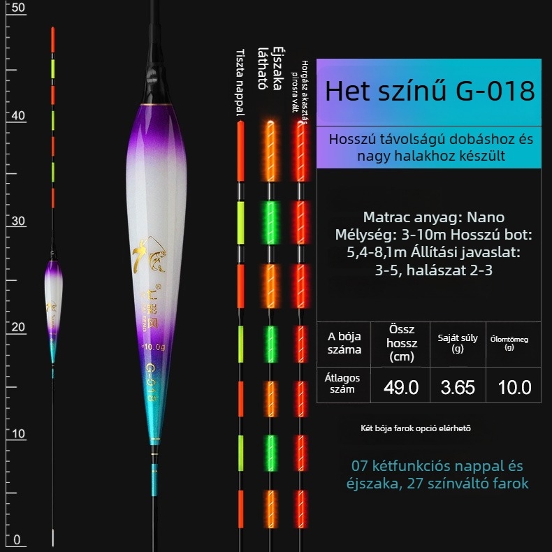 Vertical Drift horgászúszó – világító, merev vég, vastag test, Nano anyag, nappal és éjszaka használható