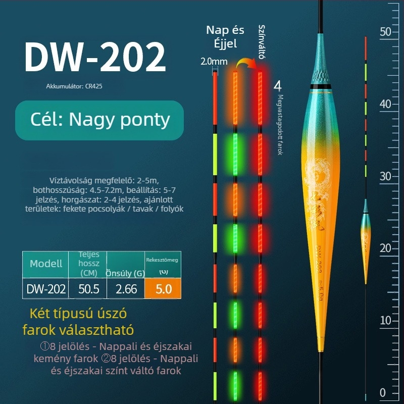 Vertical Drift horgászúszó – világító, merev vég, vastag test, Nano anyag, nappal és éjszaka használható