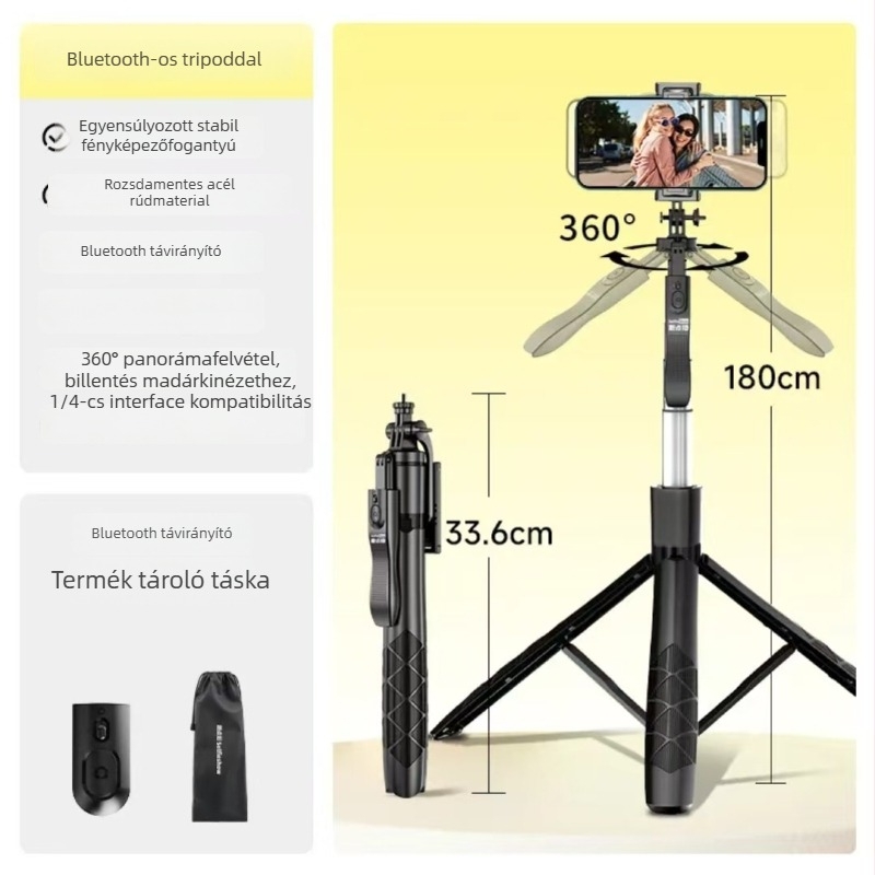 Kinyúló selfie bot tripod Bluetooth rezgéscsillapítóval, földre álló telefon-tartó, logó testreszabás, távvezérlővel