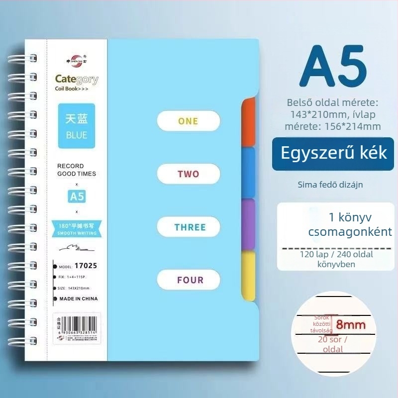 Spirálisan kötött jegyzetfüzet PP borítóval, Dowling papír, 80 g/m², 100–200 oldal