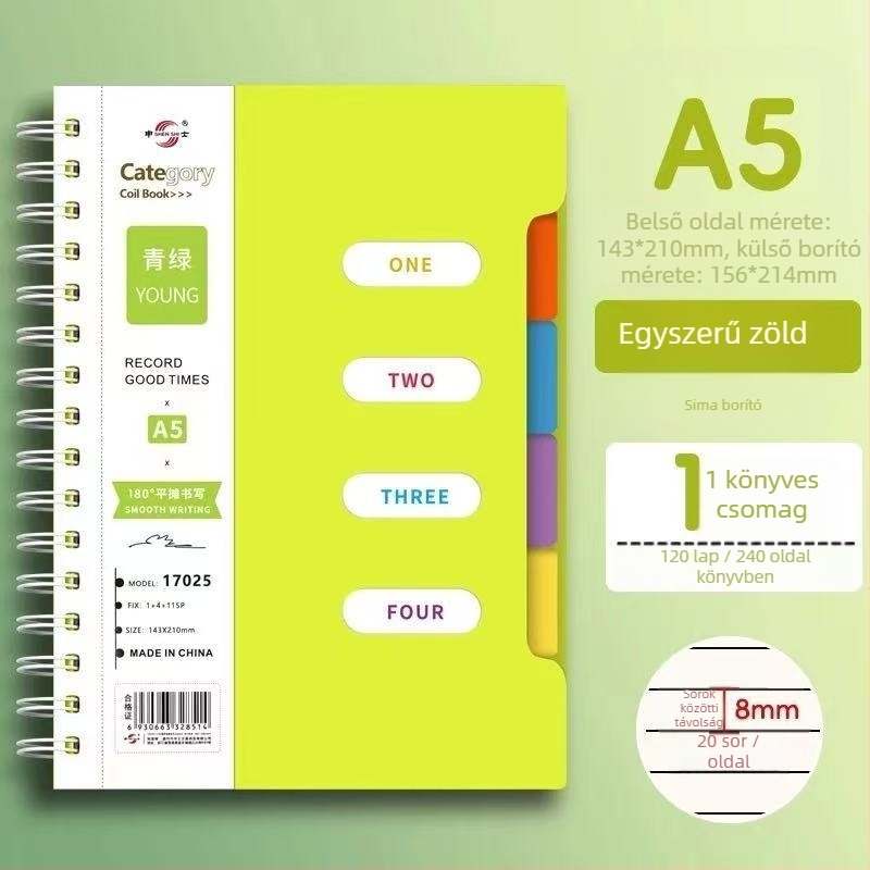 Spirálisan kötött jegyzetfüzet PP borítóval, Dowling papír, 80 g/m², 100–200 oldal