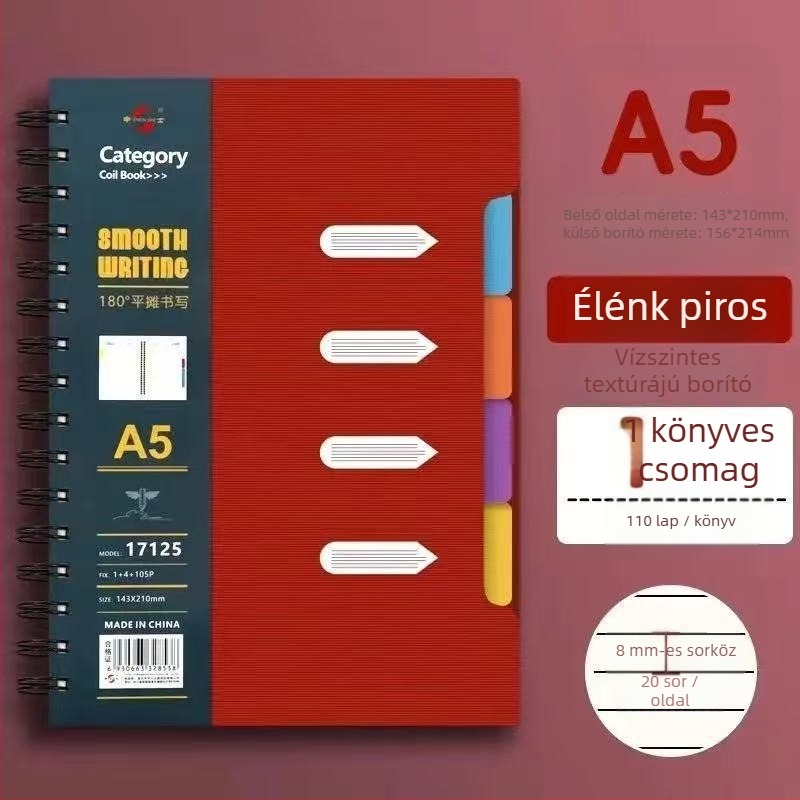 Spirálisan kötött jegyzetfüzet PP borítóval, Dowling papír, 80 g/m², 100–200 oldal
