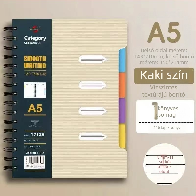 Spirálisan kötött jegyzetfüzet PP borítóval, Dowling papír, 80 g/m², 100–200 oldal